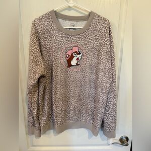 Buc-ee's Women’s Pullover Sweatshirt Beaver Leopard Animal Print Size Large